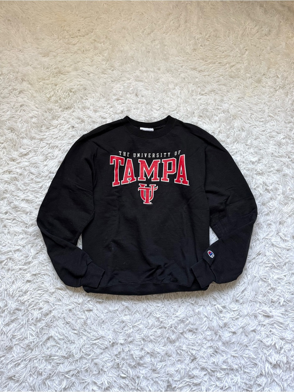 Champion Black Crewneck with Red Tampa Logo
